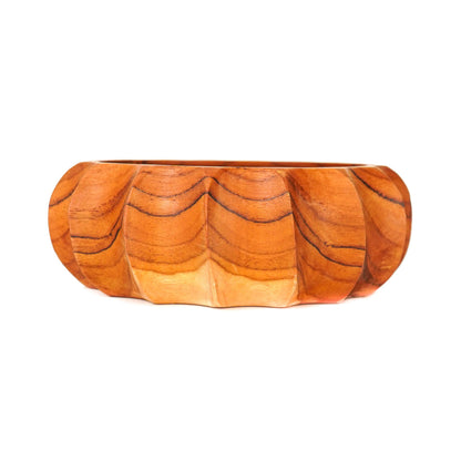 Fluted Round Teak Wood Bowl