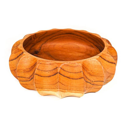 Fluted Round Teak Wood Bowl