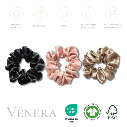 100% Organic Pure Silk Scrunchies